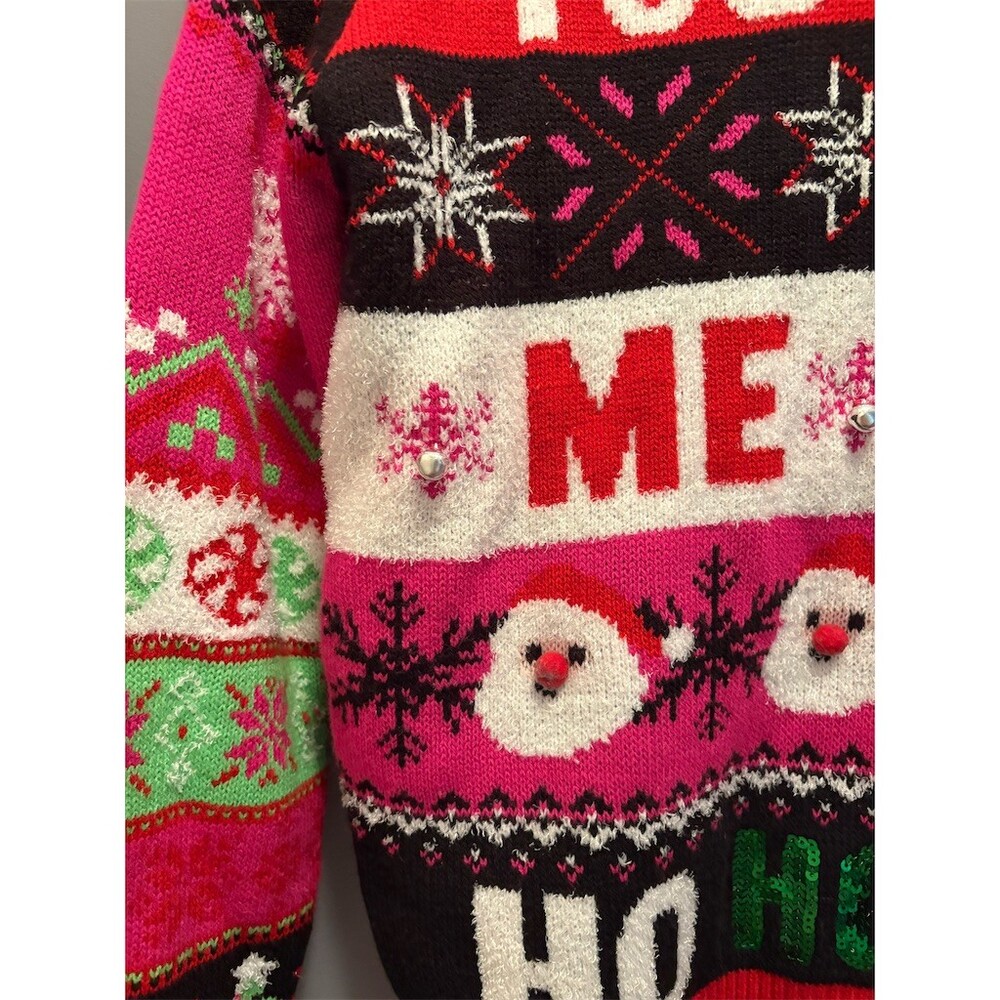No Boundaries Ugly Christmas Sweater Juniors L Multicolor Ho Ho Ho Bells - Picture 2 of 10